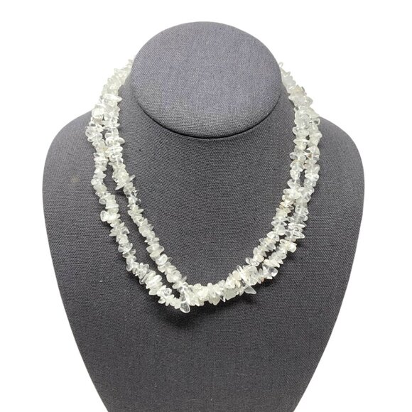 Long Real Stone Quartz Chip Necklace - Picture 1 of 5